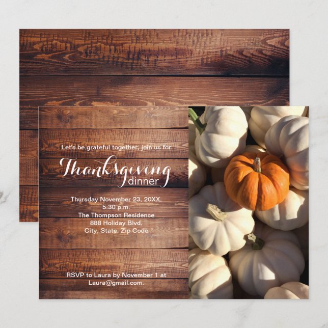 Rustik Thanksgiving Dinner Pumpkin Fall Photo Inbjudningar (Fram/baksida)