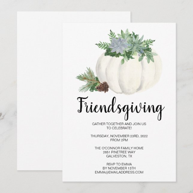 Rustik Thanksgiving Fall Pumpkin Friendsgiving Inbjudningar (Fram/baksida)