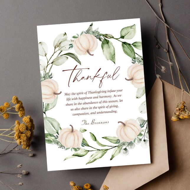 Rustik Thanksgiving Fall Pumpkin Wandeerenery Julkort (Rustic Thanksgiving Fall Pumpkin Wreath Greenery Holiday Card)