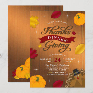 Rustik Thanksgiving höstlöv Kalkon Pumpa Inbjudningar