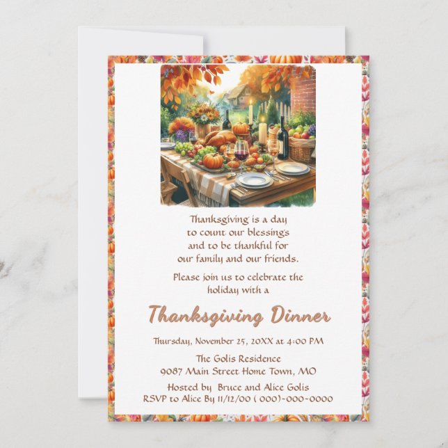 Rustik Thanksgiving-middag med familj och vänner Inbjudningar (Framsida)