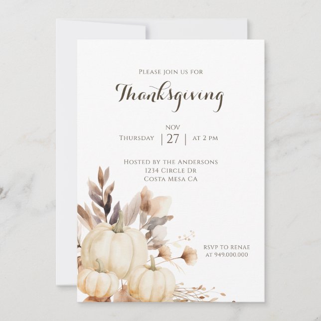 Rustik Thanksgiving-middag Pumpa  Inbjudningar (Framsida)