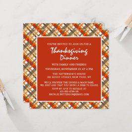 Rustik Thanksgiving Middag Tartan Mönster Inbjudningar