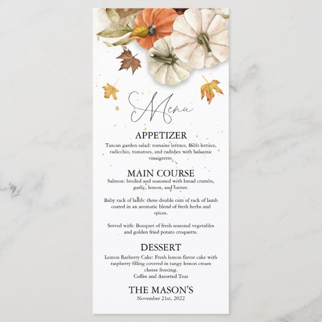 Rustik Thanksgiving Pumpa Middagsmeny Meny (Framsida)