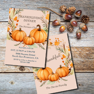 Rustik Thanksgiving Pumpkin Blommigt Dinner-Anpass Inbjudningar