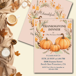 Rustik Thanksgiving Pumpkin Blommigt Dinner-Anpass Inbjudningar