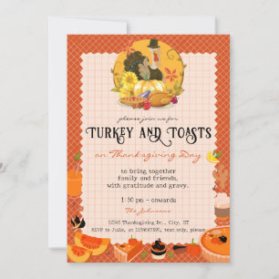 Rustik Thanksgiving Turkiet & Toast Friendsgiving Inbjudningar