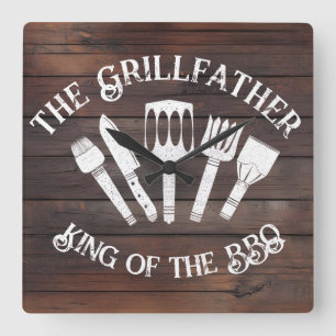 Rustik "The Grillfather: Roligt BBQ-present Fyrkantig Klocka