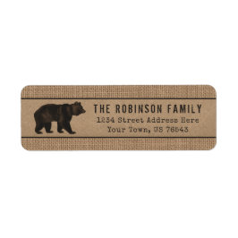 Rustik Theme Bear Kraft Burlap Skriv ut Adress Returadress Etikett