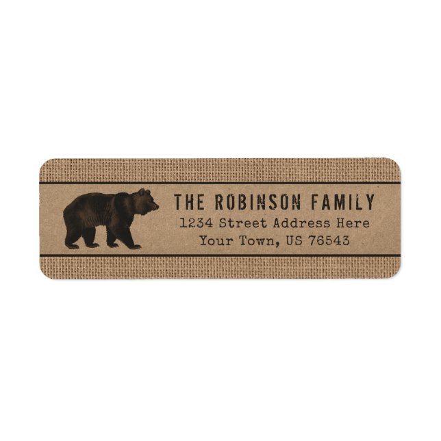 Rustik Theme Bear Kraft Burlap Skriv ut Adress Returadress Etikett (Framsidan)