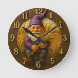 Rustik tomte med guldveteaccent rund klocka