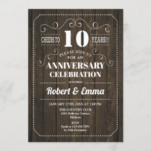 Rustik Trä 10-års Bröllopsjubileum Fest Inbjudningar