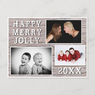 Rustik Trä 3 Foto Collage Familj Holiday Kort
