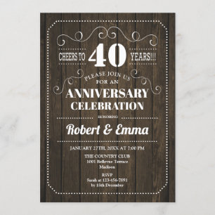 Rustik Trä 40-års Bröllopsjubileum Fest Inbjudningar