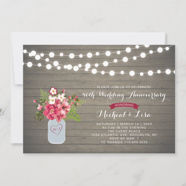 Rustik Trä 40-års Bröllopsjubileum Inbjudan (Framsida)