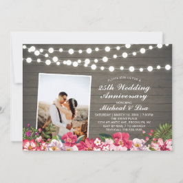 Rustik Trä 40-års Fotobryllopsjubileum Inbjudningar