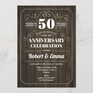 Rustik Trä 50-års Bröllopsjubileum Fest Inbjudningar