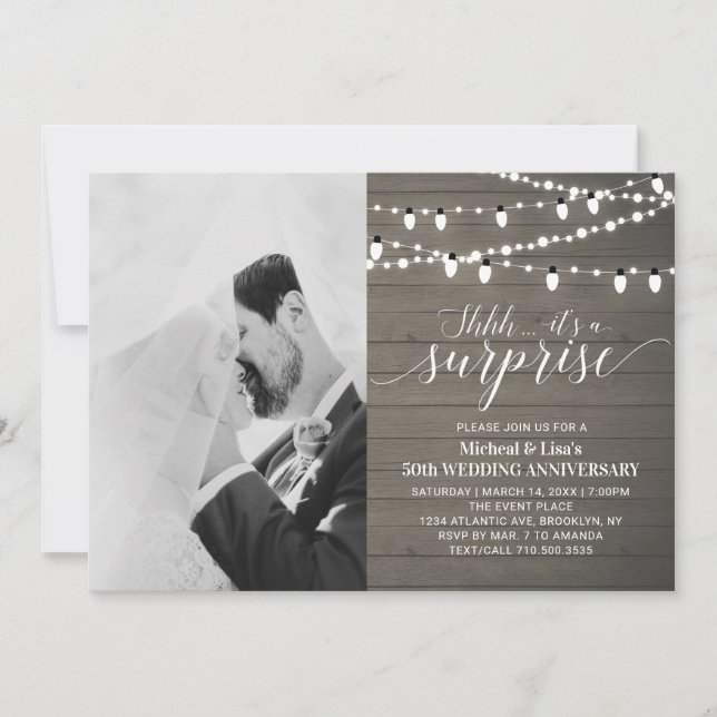 Rustik Trä 50-års Fotografi Bröllopsjubileum Inbjudningar (Framsida)