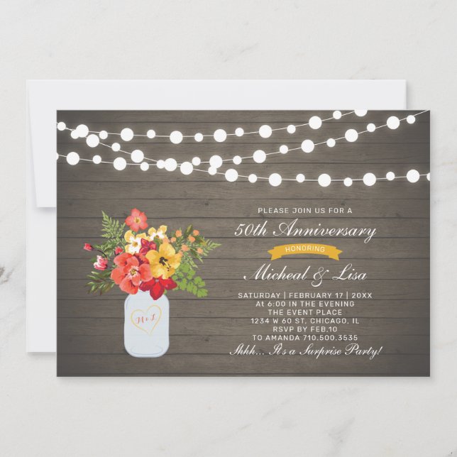 Rustik Trä 50-års Överrasknings Bröllopsjubileum Inbjudningar (Framsida)