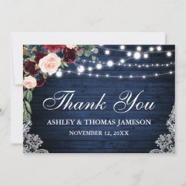 Rustik Trä Blå Burgunder Blommig Tack Kort