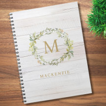 Rustik Trä Blommig Akvarell Monogram