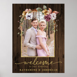 Rustik Trä Blommig Båge Foto Bröllop Välkommen Poster