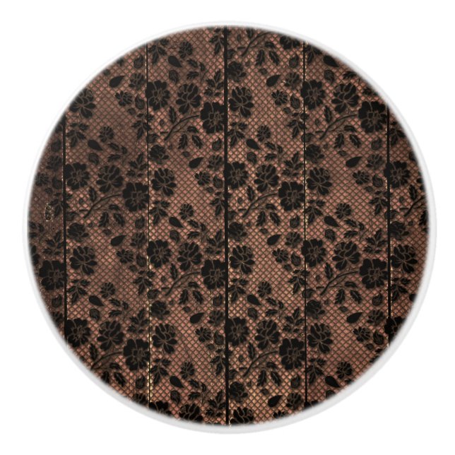 Rustik Trä & Blommig Spets Lacy Glam Underkläder Knopp (Framsidan)