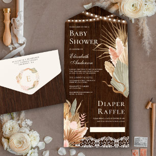 Rustik Trä Boho Torkad Palm Pampas Bebis Shower