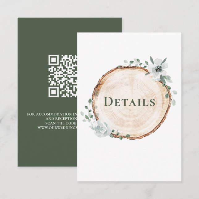 Rustik Trä Bröllop botaniska Detaljer QR-kod  Tilläggskort (Fram/baksida)