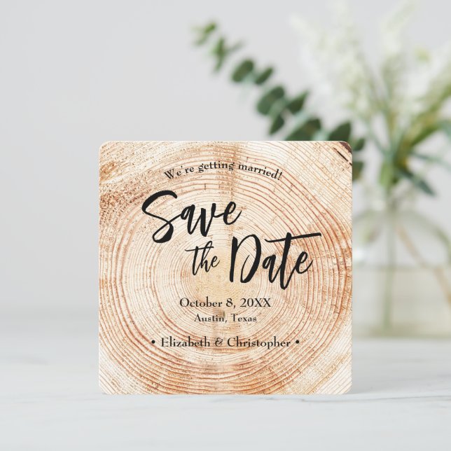 Rustik Trä Bröllop Save the date med webbplats Inbjudningar (Stående Fram)