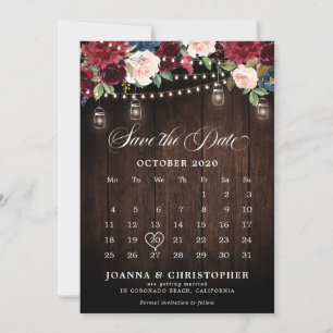 Rustik Trä Burgunder Blommig Murarvas Kalender Spara Datumet