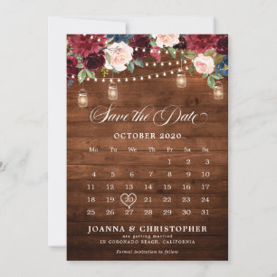 Rustik Trä Burgunderröd Blommig Murarvas Kalender Spara Datumet