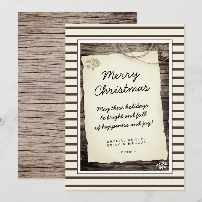 Rustik Trä Gammal Pappersskrift God Jul Julkort (Fram/baksida)