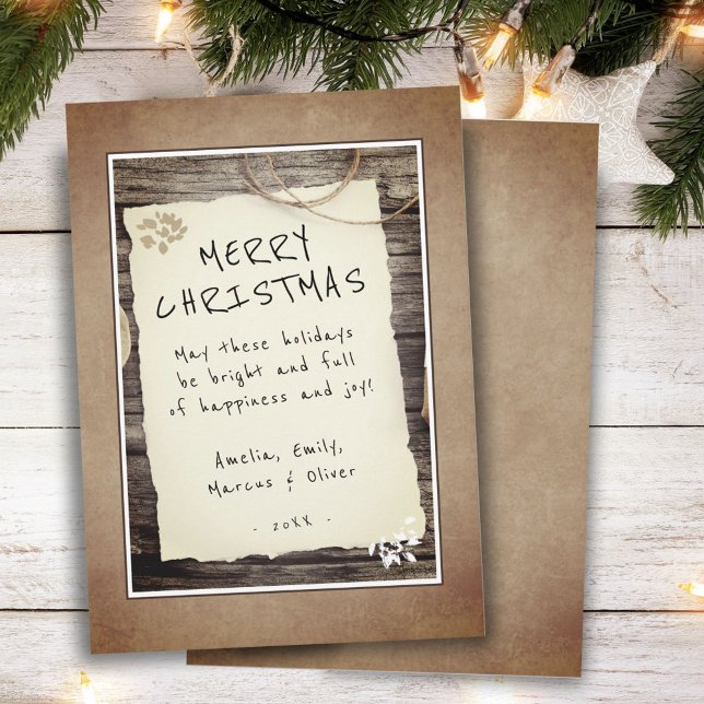Rustik Trä Gammal Pappersskrift God Jul  Julkort (Skapare uppladdad)
