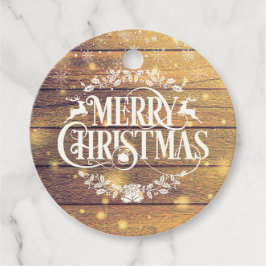 Rustik Trä God Jul Snöflingor Gåvor Etiketter