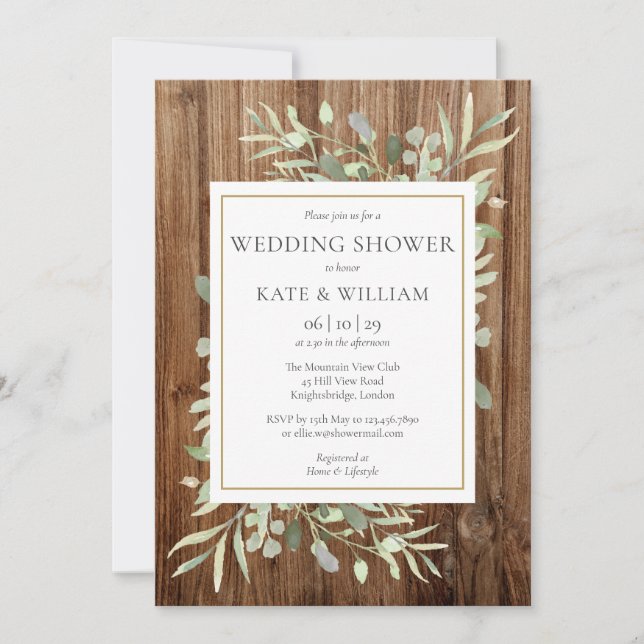 Rustik Trä Grönska Blommig Bröllopsdusch Inbjudningar (Framsida)