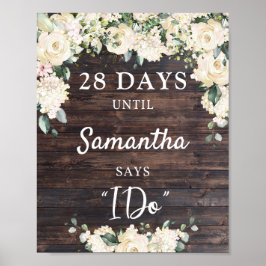 Rustik trä grönska blomster bröllop räknar ned sky poster