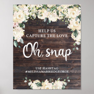 Rustik trä grönska lövverk blommor oh snap skylt
