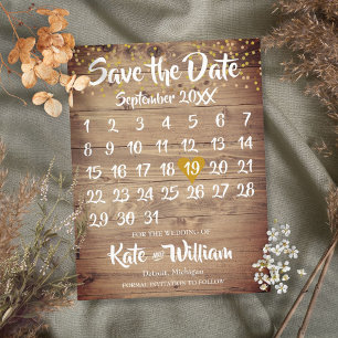 Rustik Trä Guld Kärlek Hjälp Kalender Spara Datum Meddelande Vykort