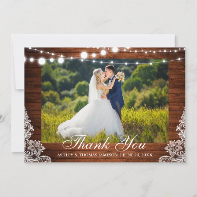 Rustik Trä Hochzeitsljus Lace Foto Tack Kort (Framsida)