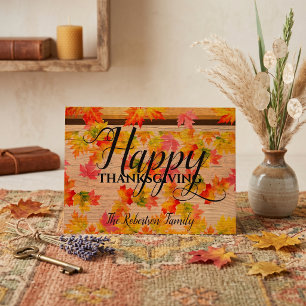 Rustik Trä Höstblad Familj Thanksgiving Kort