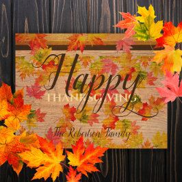 Rustik Trä Höstblad Familj Thanksgiving Vykort