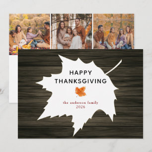 Rustik Trä Höstblad Glad Thanksgiving Julkort