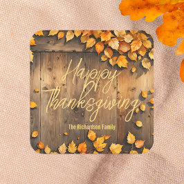 Rustik Trä Höstblad Thanksgiving Present Fyrkantigt Klistermärke