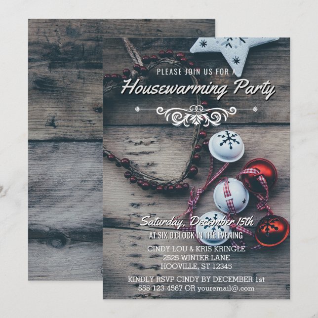 Rustik Trä Julfirande Nyinflyttningsfest Inbjudningar (Fram/baksida)