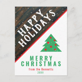 Rustik Trä Julgran Röd Namn Jul Helg Vykort