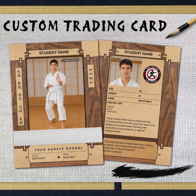 Rustik Trä Karate Vit Bälte Byteskort (Every karate journey begins with a white belt—create a personalized keepsake.)