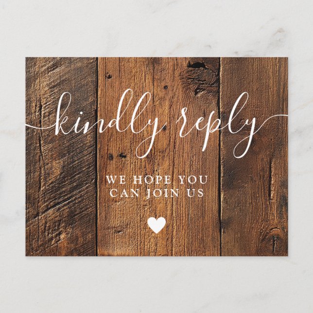 Rustik trä lada boho sångförfrågan RSVP vykort (Framsida)