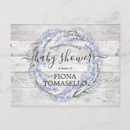 Rustik Trä Lavendel Blommig Krans Baby Shower Inbjudan Vykort