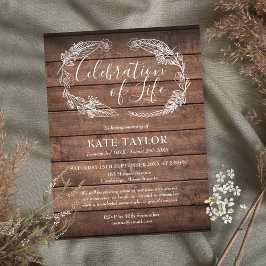 Rustik Trä Livets Firande Begravning Meddelande Vykort